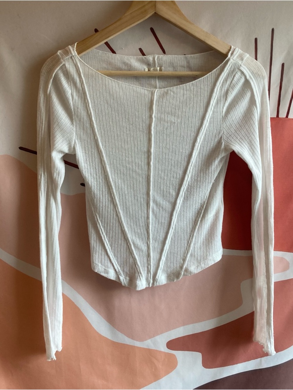 Anthropologie Pilcro Long Sleeve Sheer White Knit Top Women's XS Crop Dainty